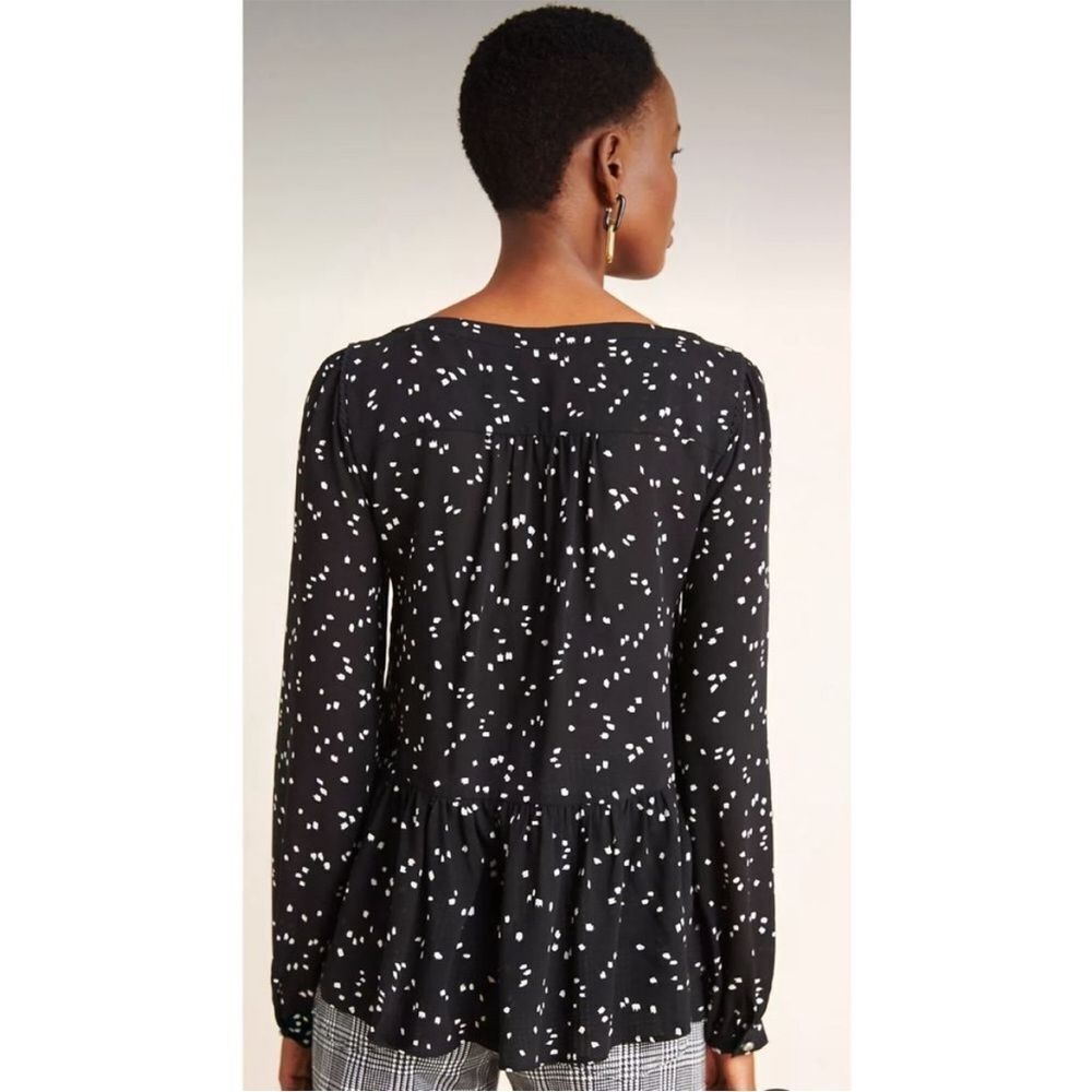 MaeveâAnthropologie Cheyenne Black and White Peplum Blouse Long Sleeve - Picture 3 of 11